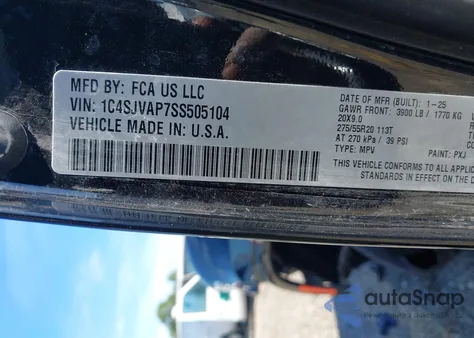 2025 Jeep Wagoneer 4X4 z USA, uszkodzony, nr VIN 1C4SJVAP7SS505104